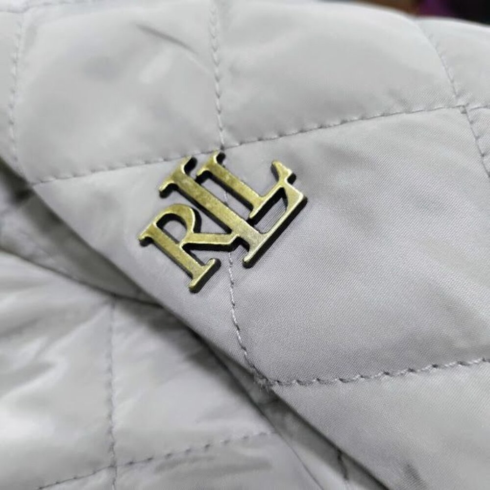 Lauren Ralph Lauren Women Petite Large Snap Button Collared Quilted Jacket Beige - Picture 5 of 9